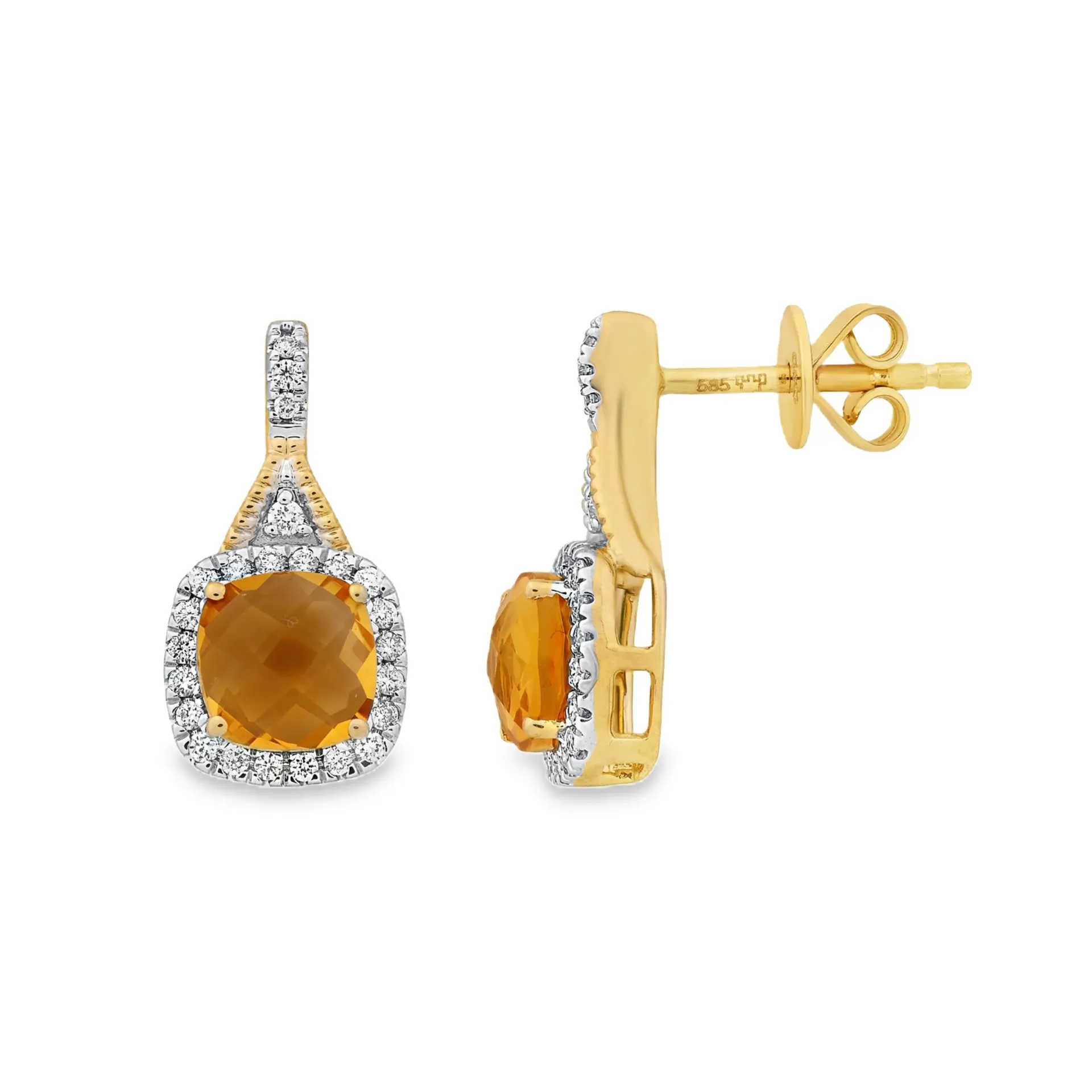 [GOE2483] Geelgouden oorstekers met 1,70ct Citrien en 0,23ct Diamant
