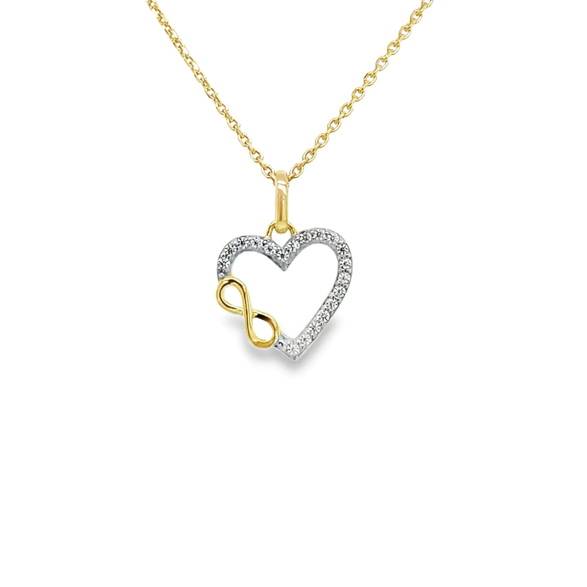[GH2608] Geelgouden hanger Hart en Infinity met Zirkonia