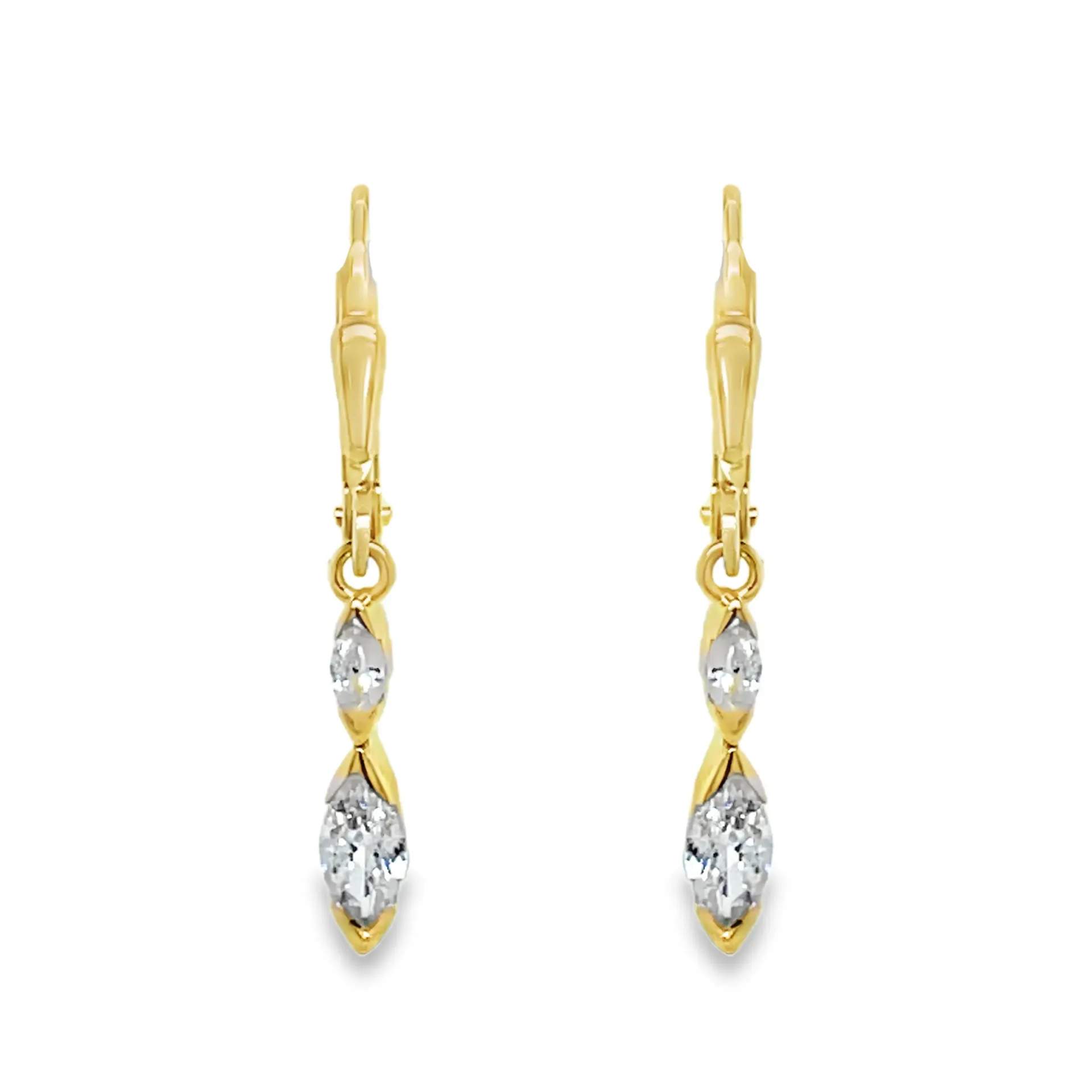 [GOH2618] Geelgouden oorhangers met Zirkonia marquise slijpvorm 27,5 x 3,0mm