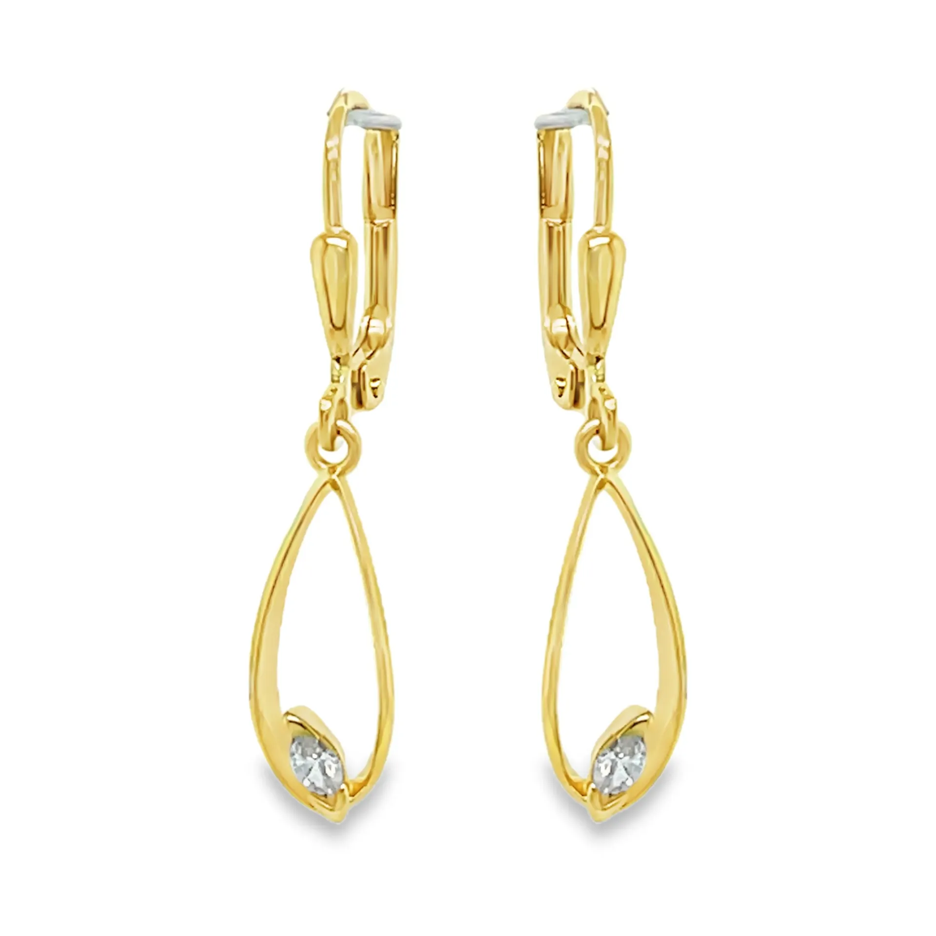 [GOH2619] Geelgouden oorhangers met Zirkonia marquise slijpvorm 27 x 6,0mm