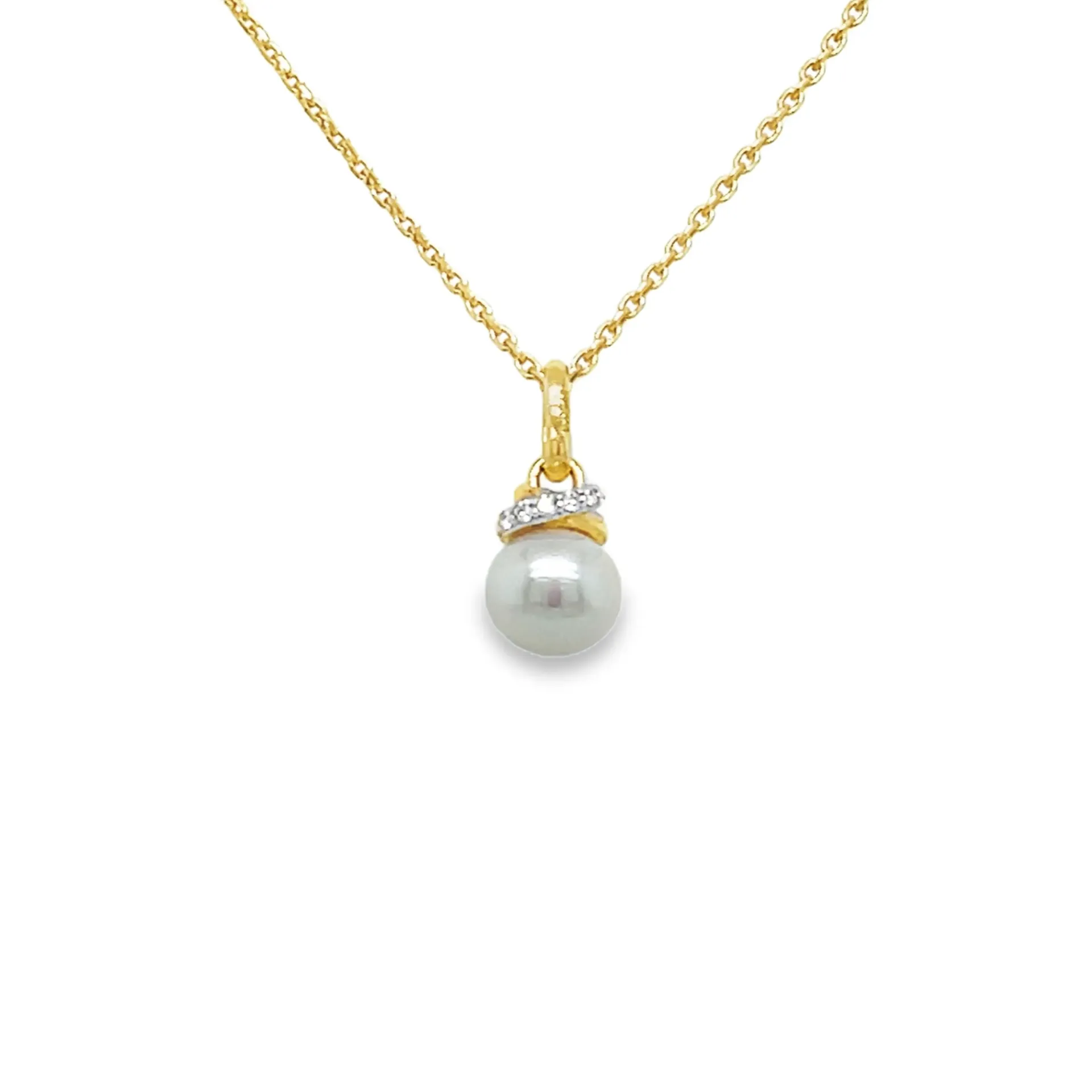[GHE2620] Geelgouden hanger met Parel en 0,025ct Diamant
