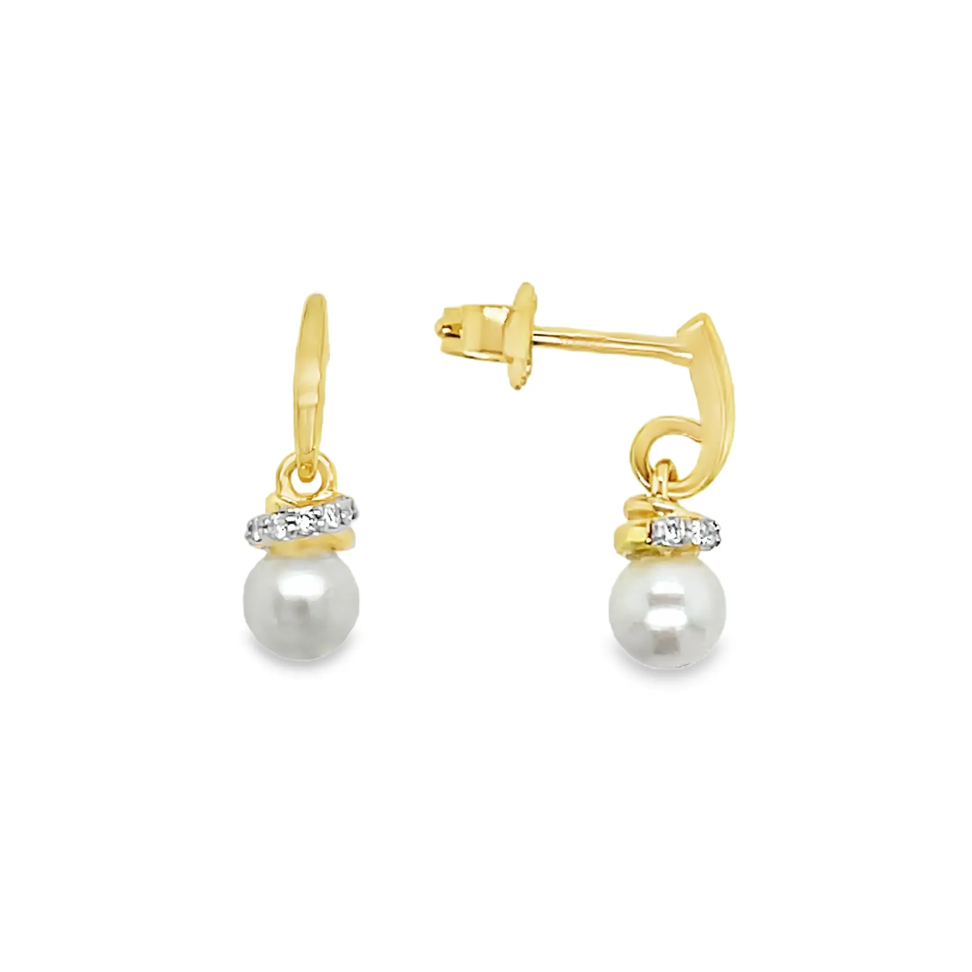 [GOE2620] Geelgouden oorhangers met Parel en 0,04ct Diamant