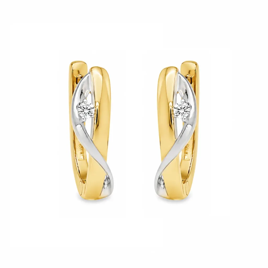 Bicolor gouden klapoorringen met Diamant 0,04 karaat
