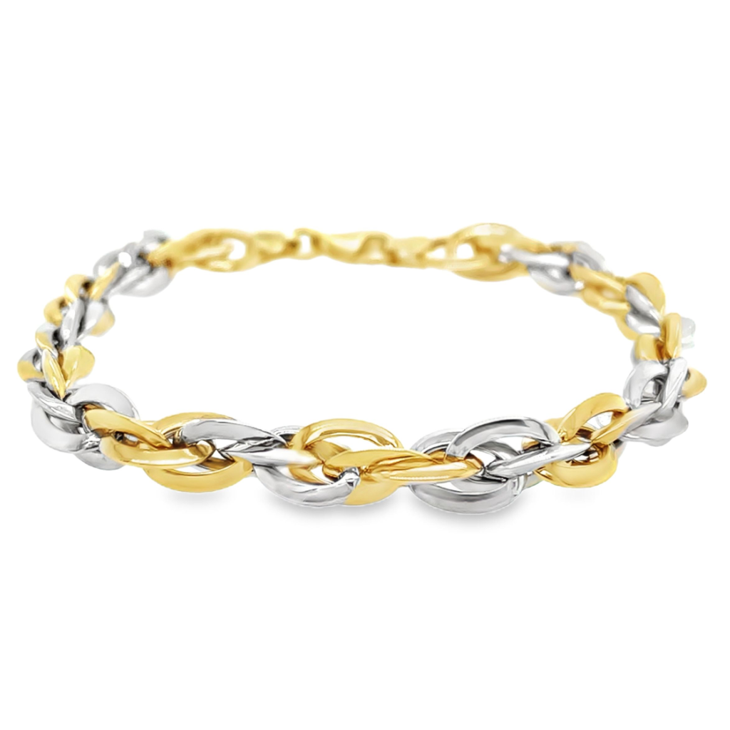 Bicolor gouden armband gedraaid Fantasie 7mm breed