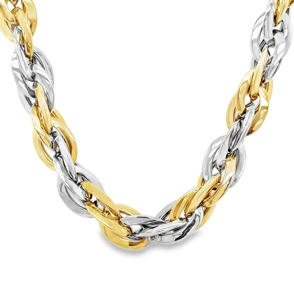 Bicolor gold necklace twisted Fantasy 7mm wide