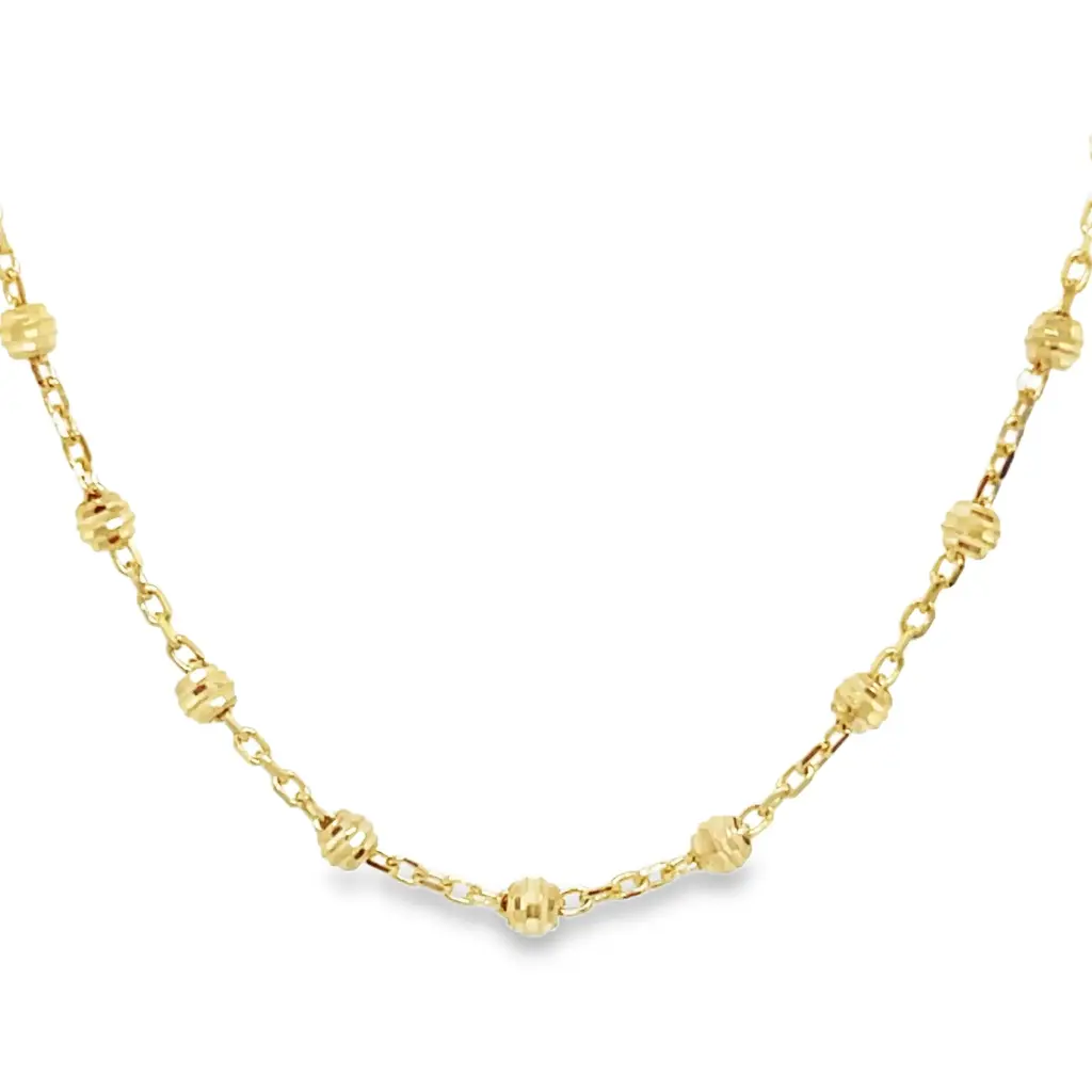 Yellow gold necklace Anchor link with Balls