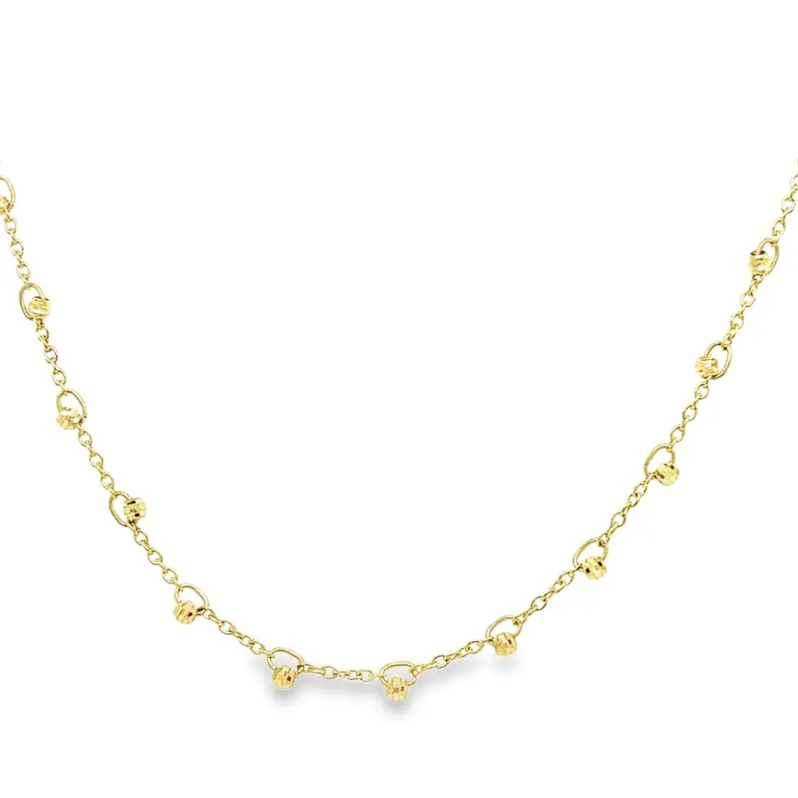 Yellow gold necklace Anchor link with Balls