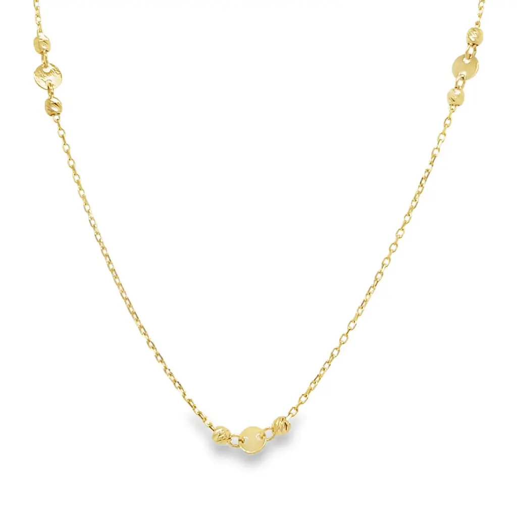 Yellow gold necklace Anchor link with Balls