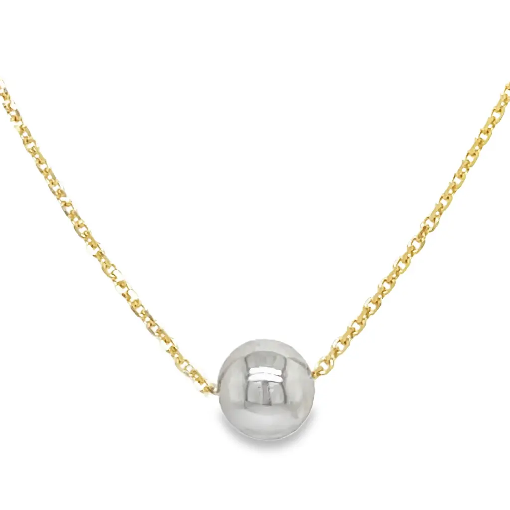 Yellow gold necklace with White gold ball pendant 42-45 cm
