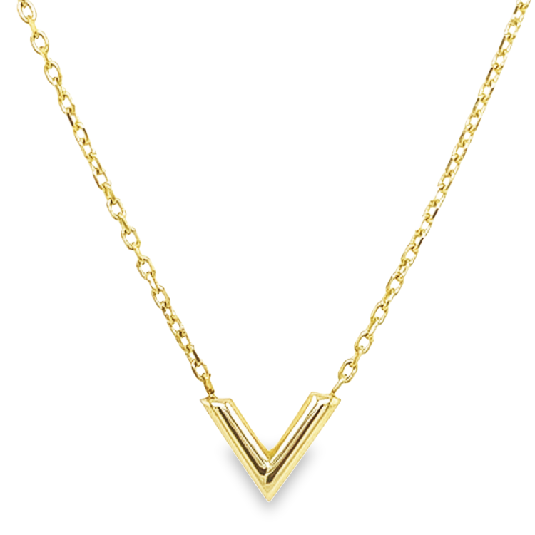 Yellow gold necklace Anchor link with V pendant