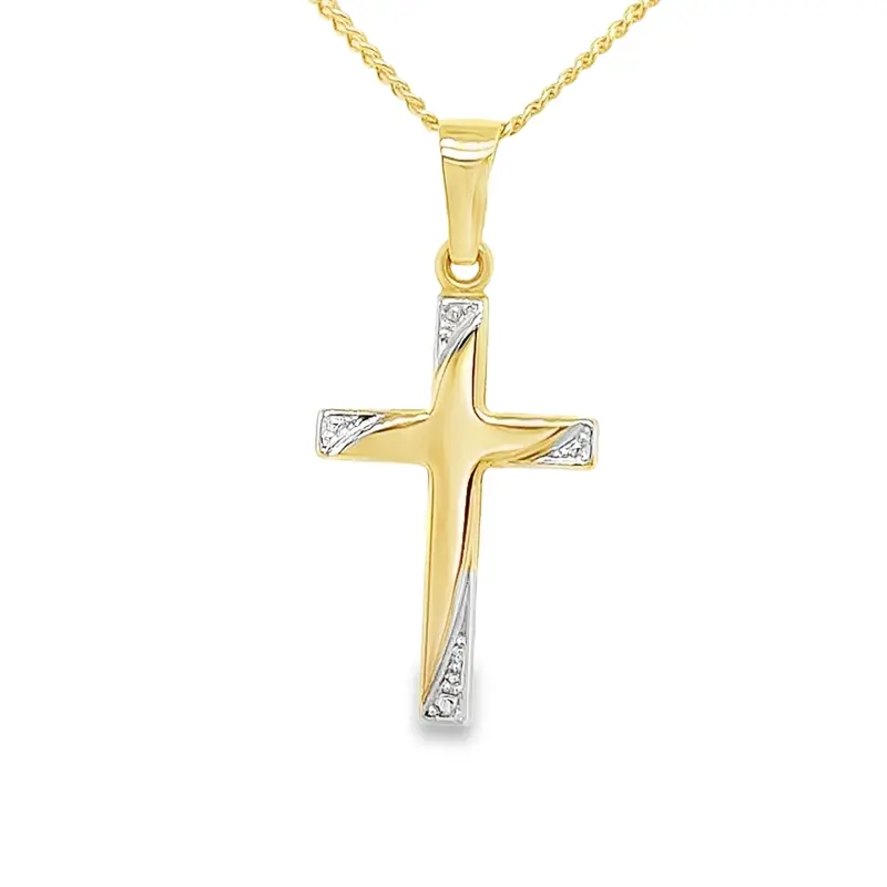 Bicolor gold pendant Cross 12mm wide