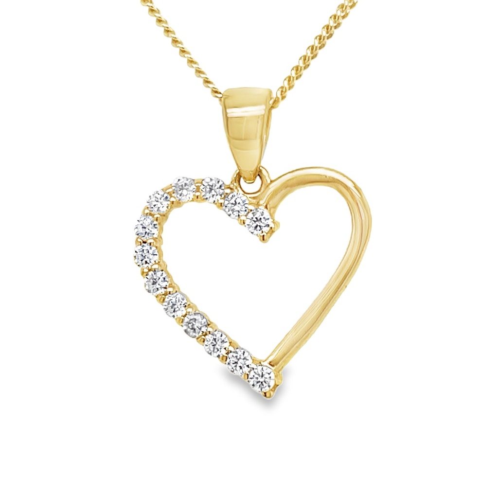 Yellow gold pendant Heart with Zirconia stones 14mm wide