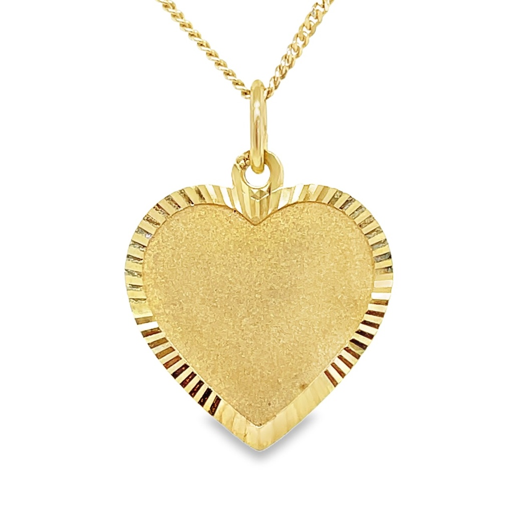 Yellow gold pendant Engraving plate Heart Matte/Fantasy 15.5mm wide