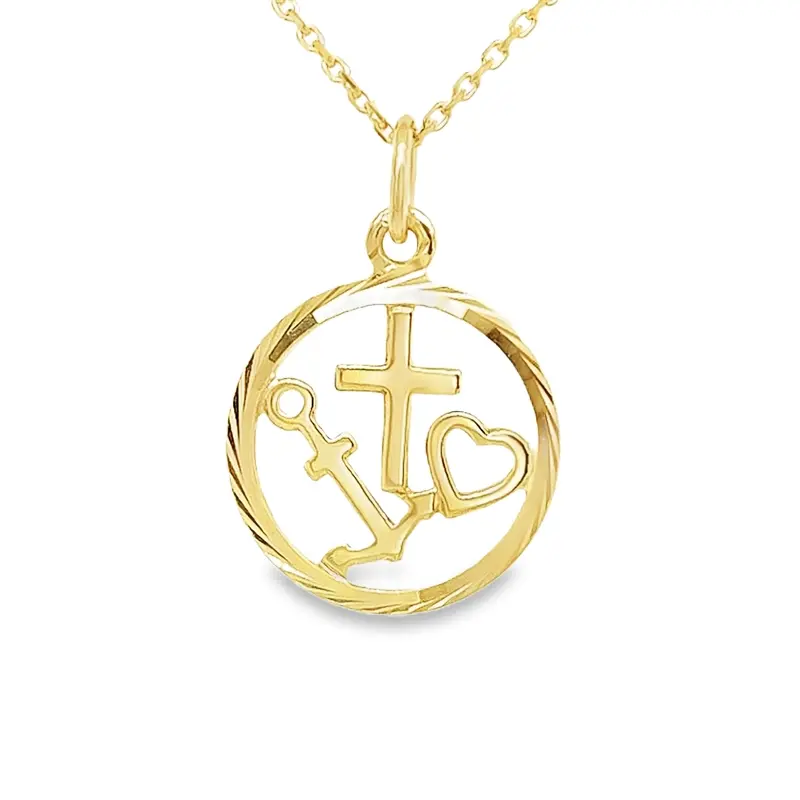 Yellow gold pendant Faith, Hope & Love 14mm wide