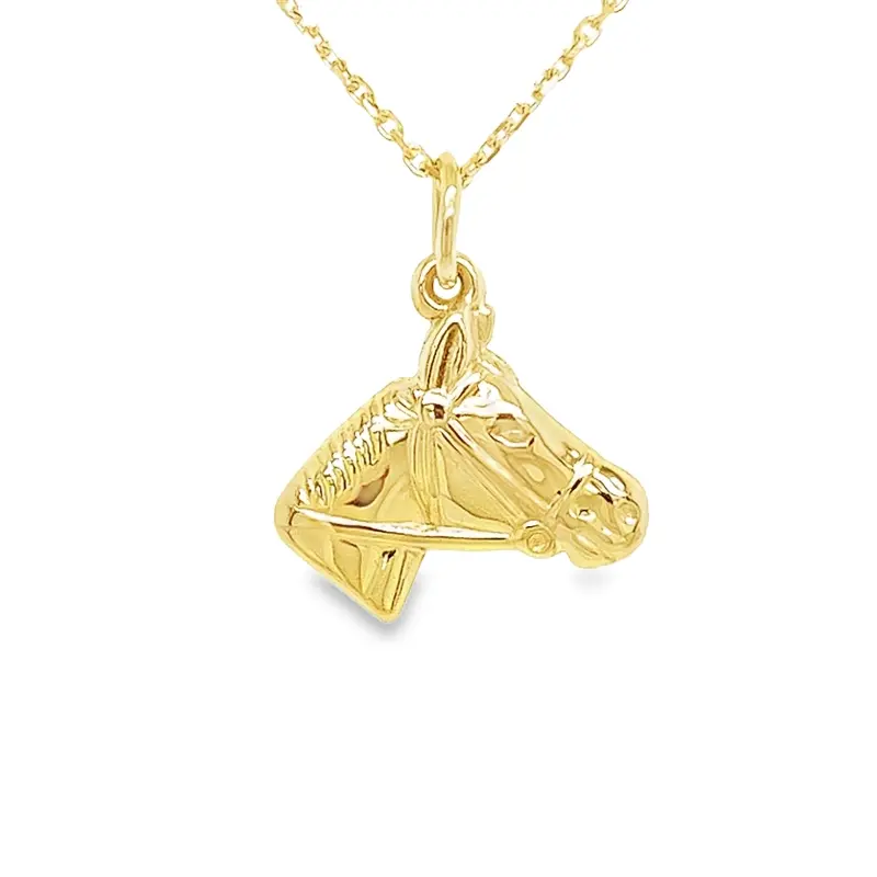Yellow gold pendant Horse head 14mm wide
