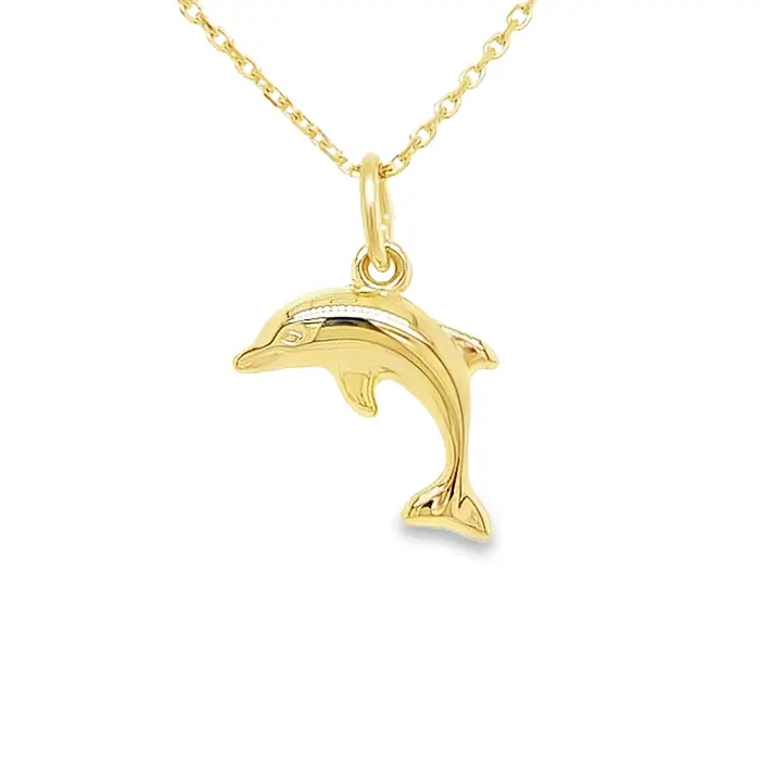 [GH0474] Yellow gold pendant Dolphin 13.6mm wide