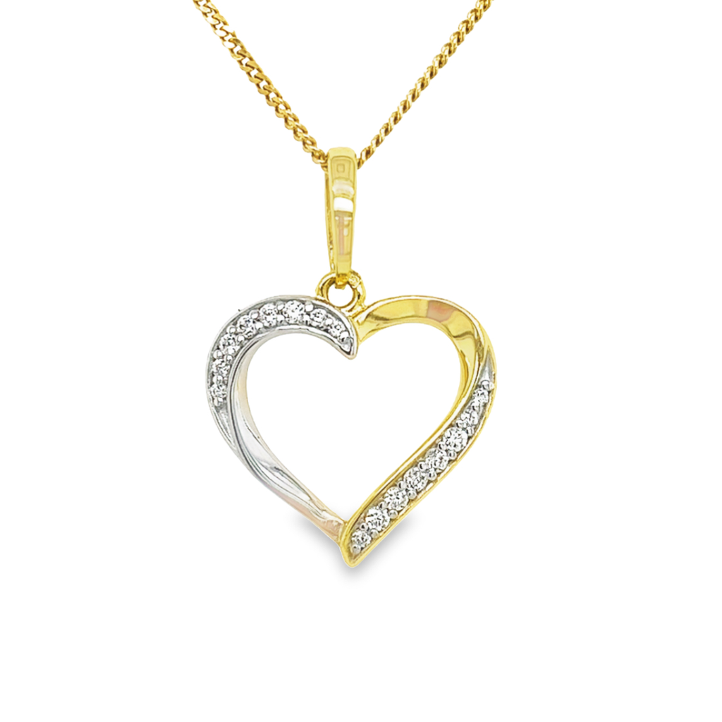 Bicolor pendant Heart with Zirconia stones 15.6mm wide