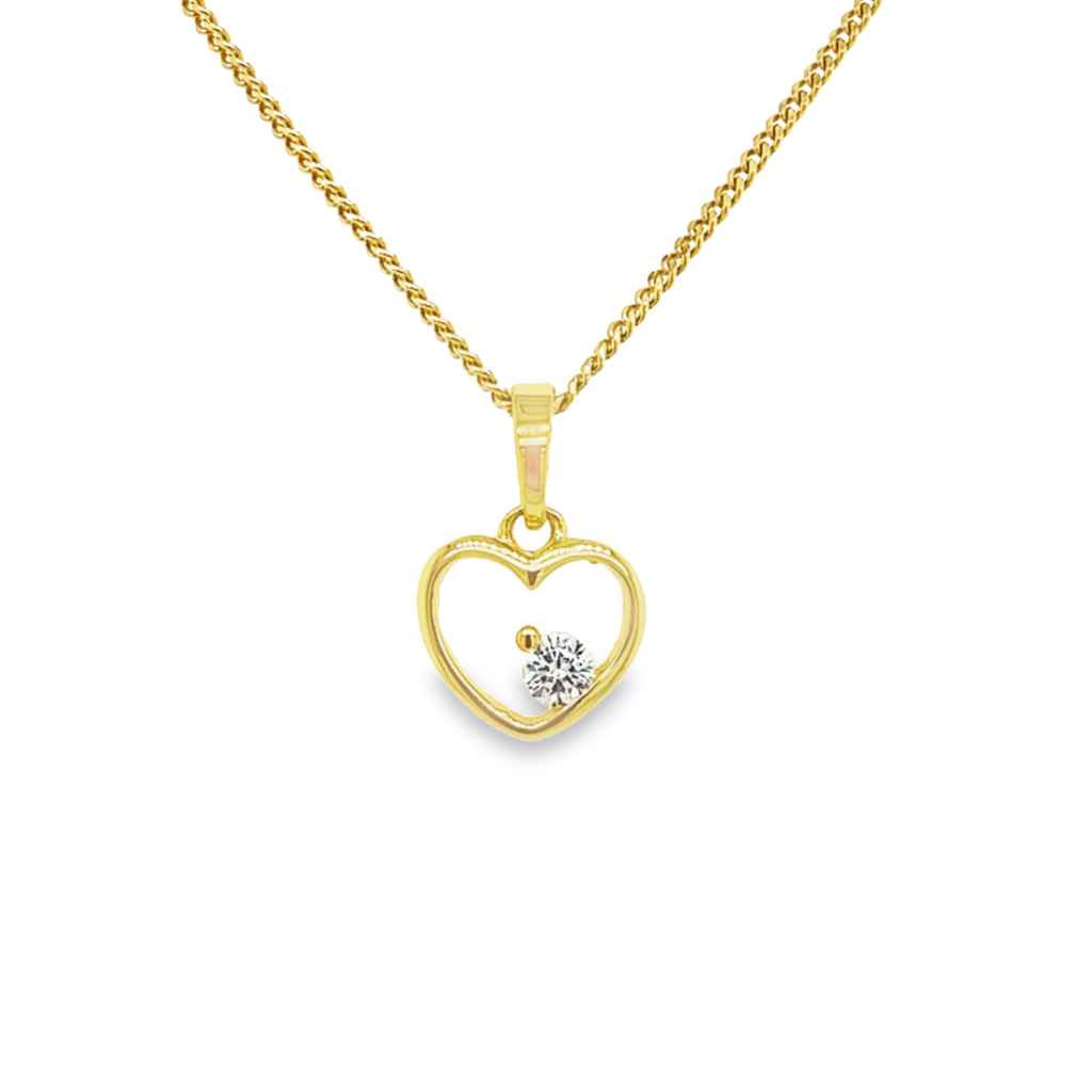[GH0488] Geelgouden hanger Hart met Zirkonia steen 8mm breed
