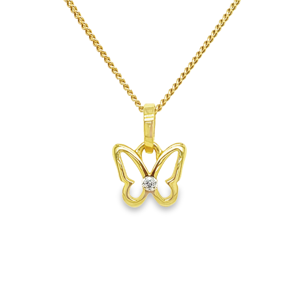 Yellow gold pendant Butterfly with Zirconia stone 8.7mm wide
