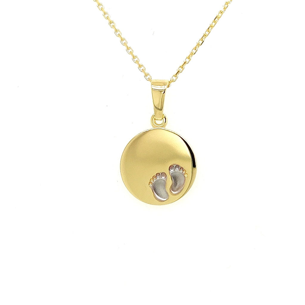 Bicolor gouden hanger Plaatje met (baby)voetjes