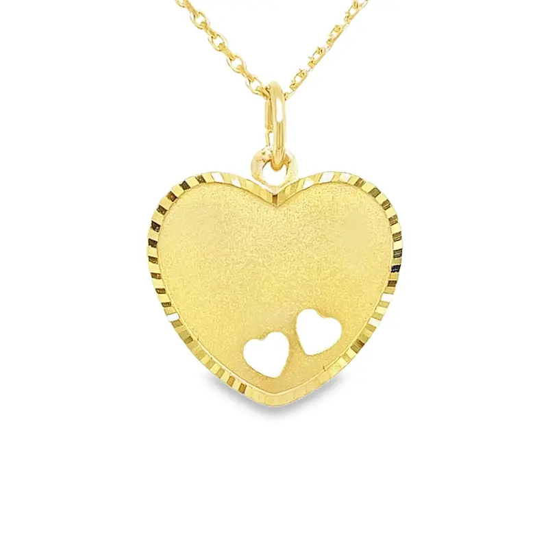 Yellow gold pendant Engraving plate Heart Matte/Fantasy 15.3mm wide
