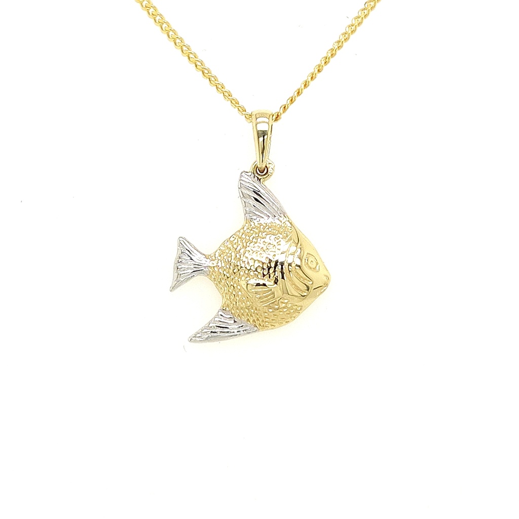[GH0544] Bicolor gouden hanger Vis 14,6mm breed