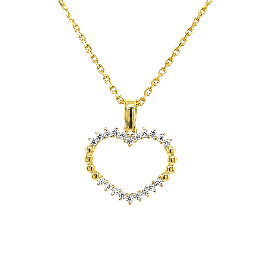 Yellow gold pendant Balls Heart with Zirconia stones