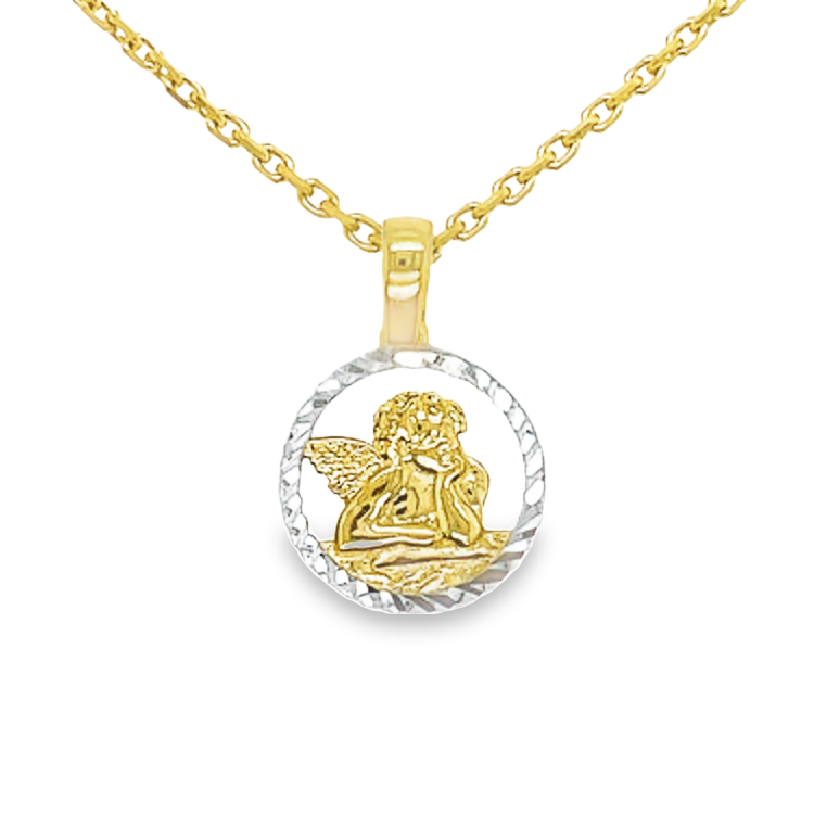 Bicolor gold pendant Angel round