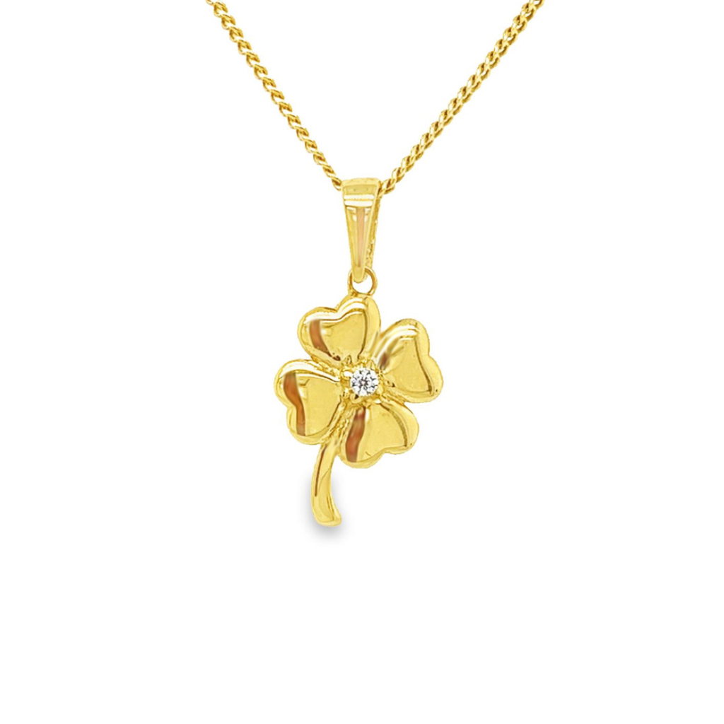 [GH0630] Geelgouden hanger Klaver met Zirkonia
