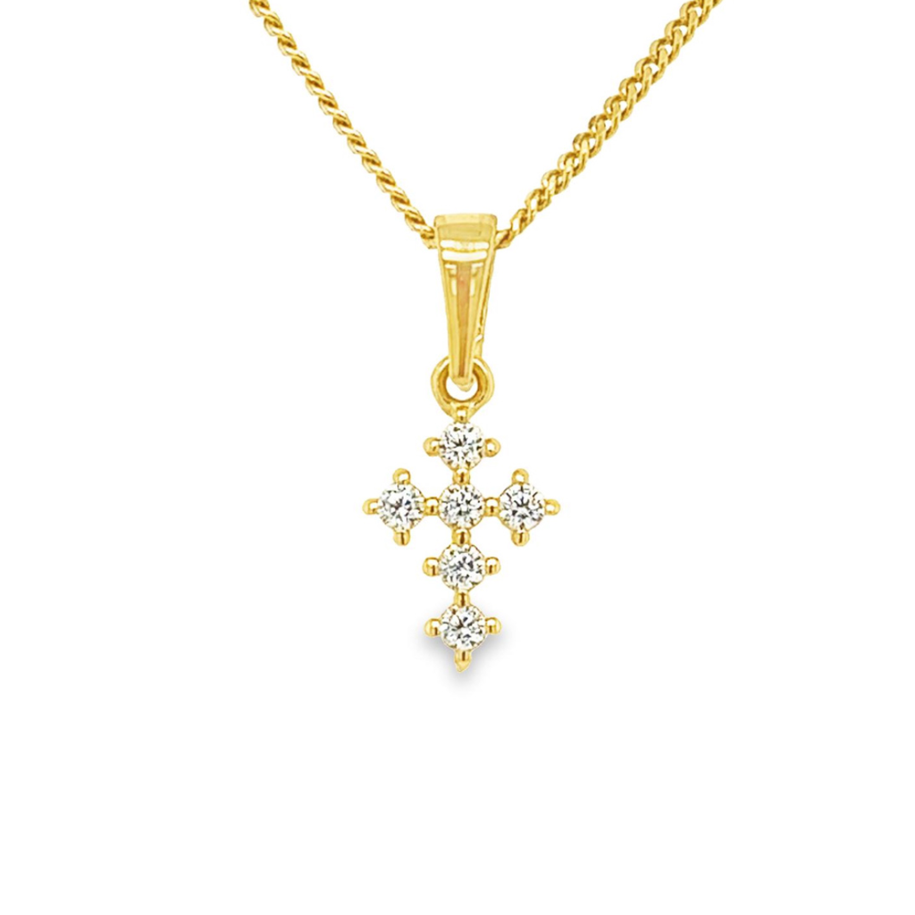 Yellow gold pendant Cross with Zirconia