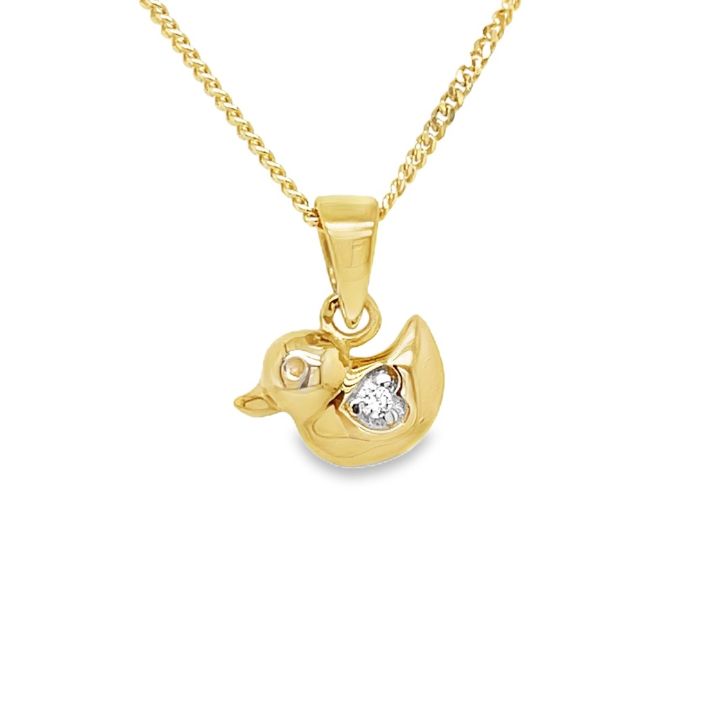 Yellow gold pendant Baby duckling with Zirconia stone 9mm wide
