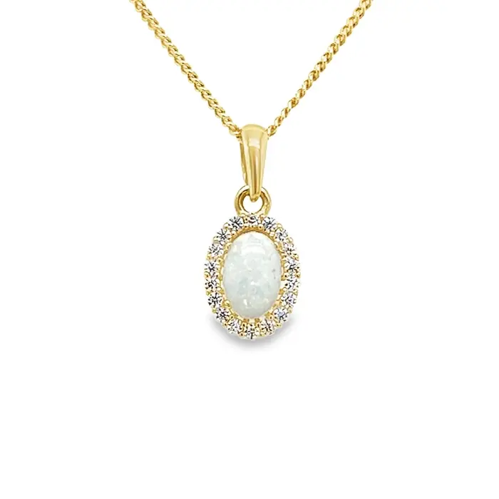 Yellow gold pendant with Opalite and Zirconia