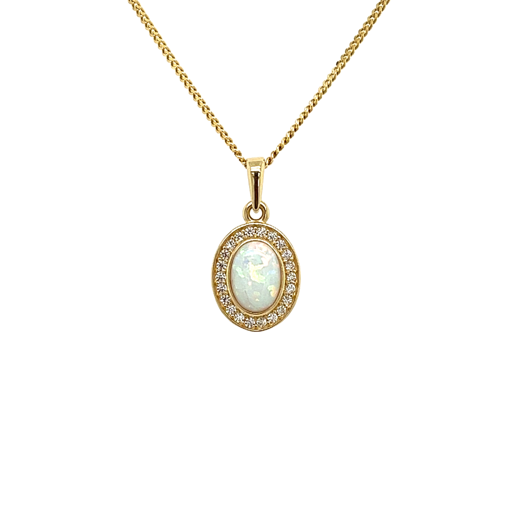 Geelgouden hanger met Opaliet en Zirkonia