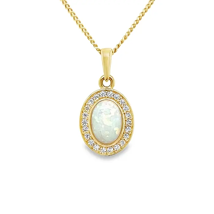 Yellow gold pendant with Opalite and Zirconia