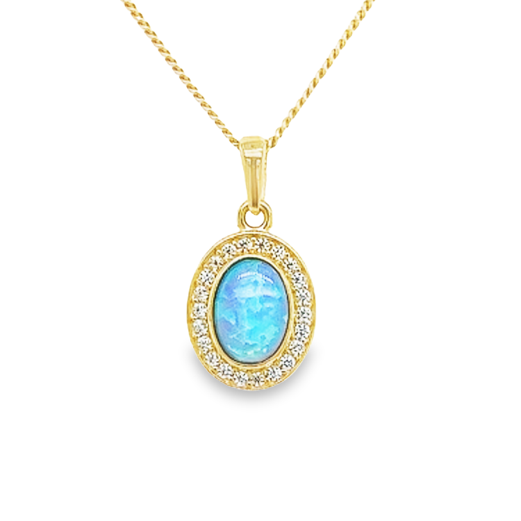 Yellow gold pendant with Opalite and Zirconia