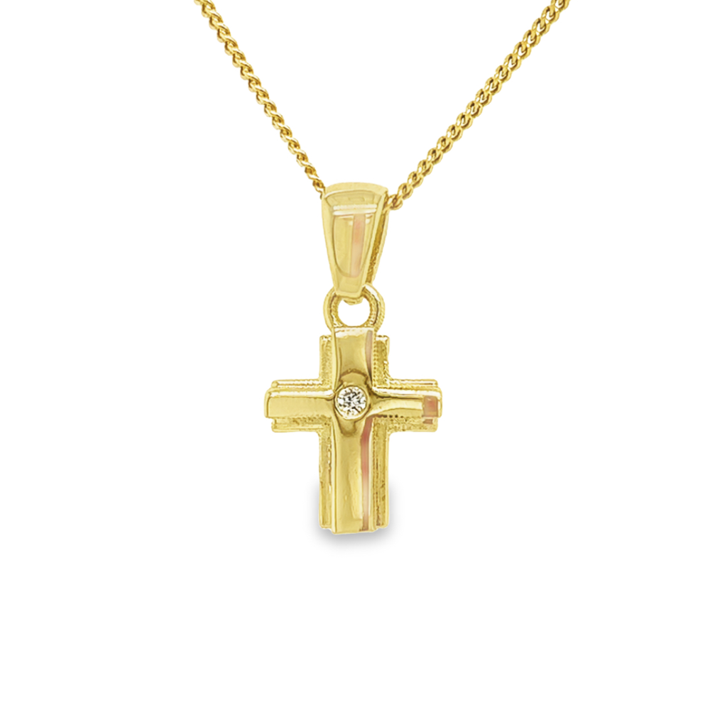 Yellow gold pendant Cross with Diamond 0.01 carats