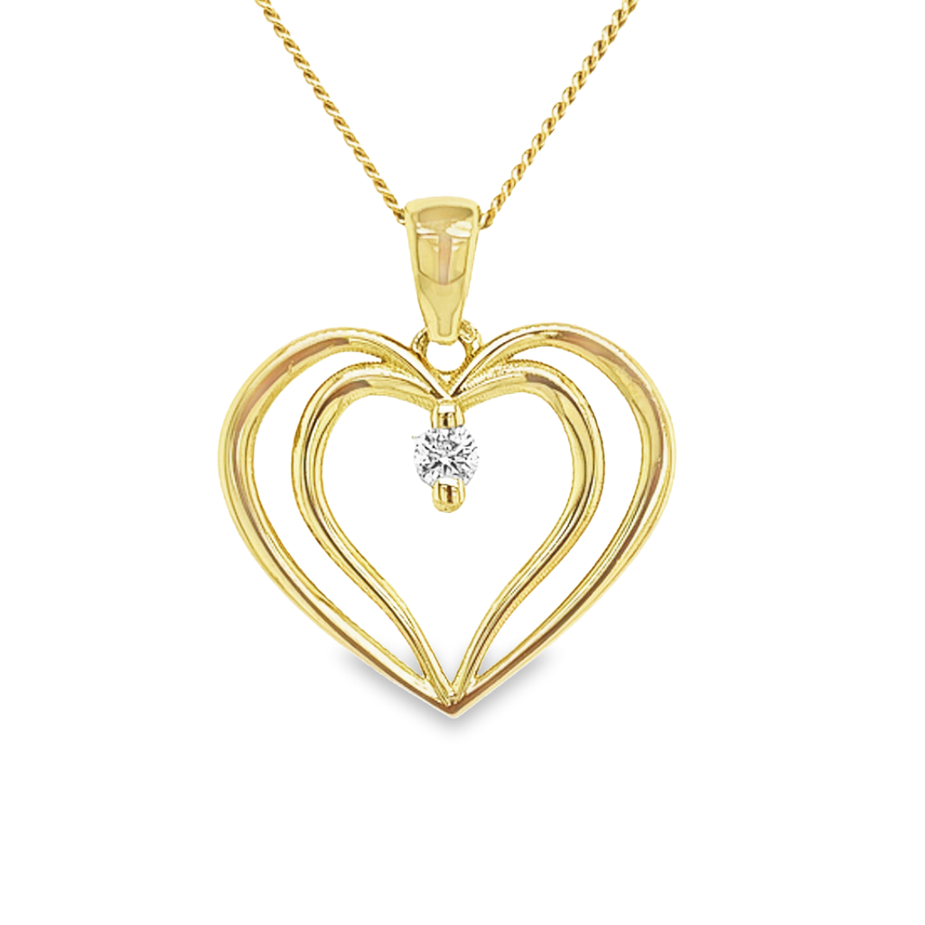 Yellow Gold Pendant Double Heart with Diamond 0.08 carats