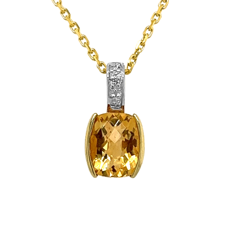 Yellow Gold Pendant with Citrine and Diamond