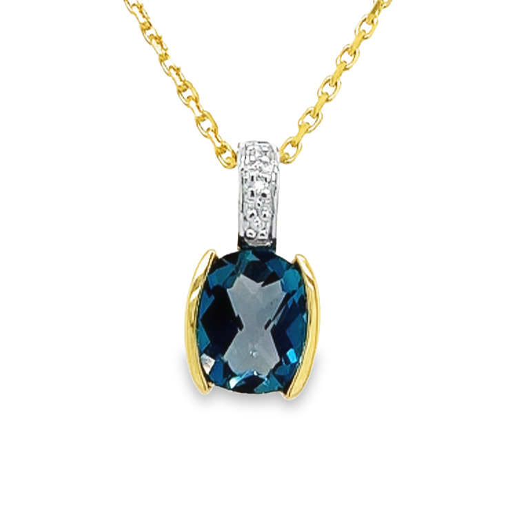 Geelgouden hanger met London Blue Topaas en Diamant