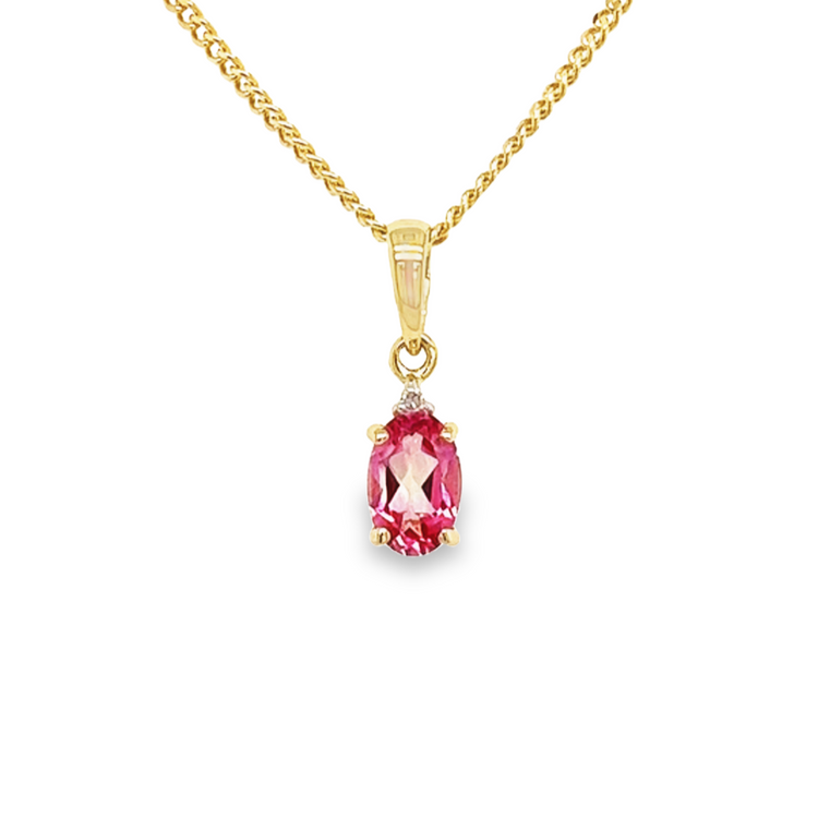 Yellow gold pendant with Mystic Pink Topaz and Diamond