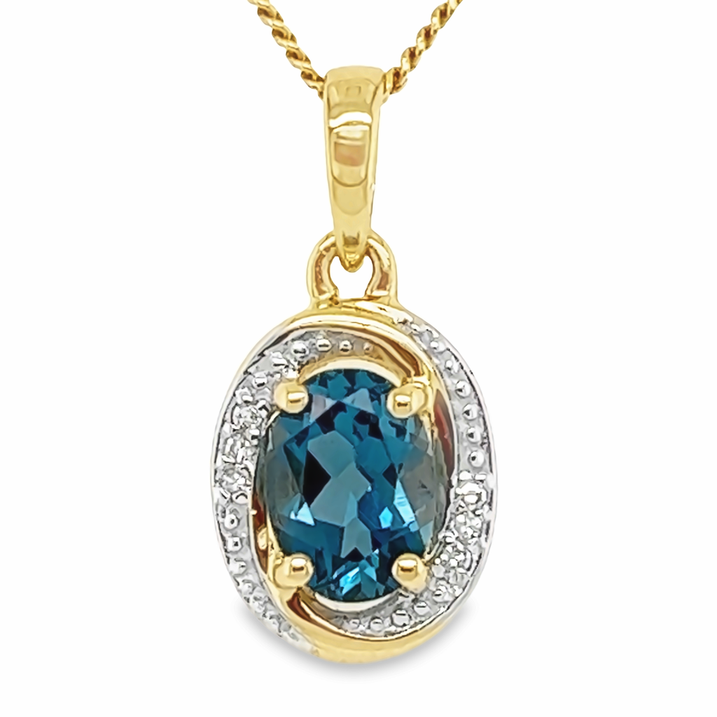 Bicolor Gold Pendant with London Blue Topaz and Diamond