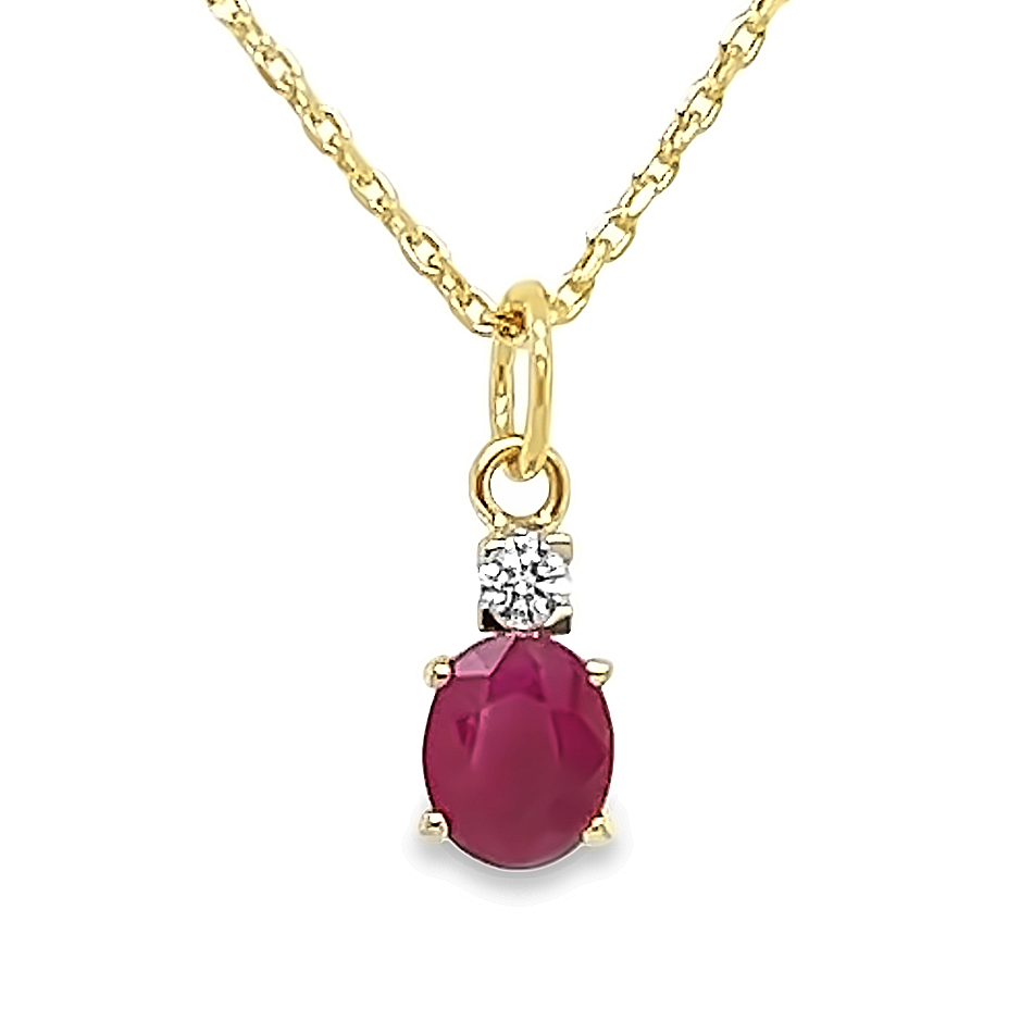 Geelgouden hanger met Robijn en Diamant