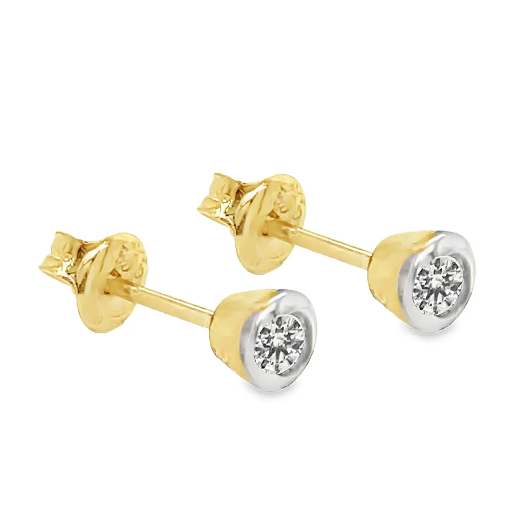 Bicolor gouden oorknoppen met Zirkonia steen