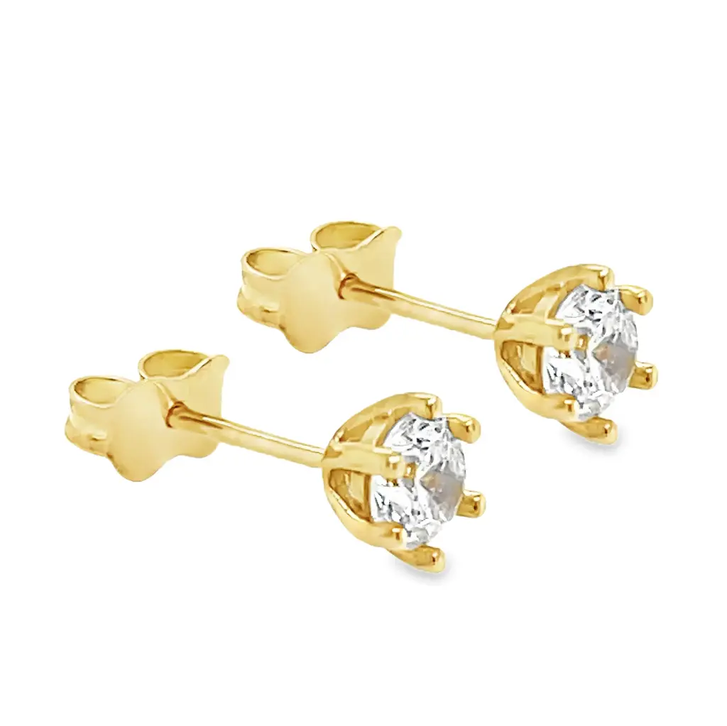 [GO0708] Yellow gold stud earrings with Zirconia stone