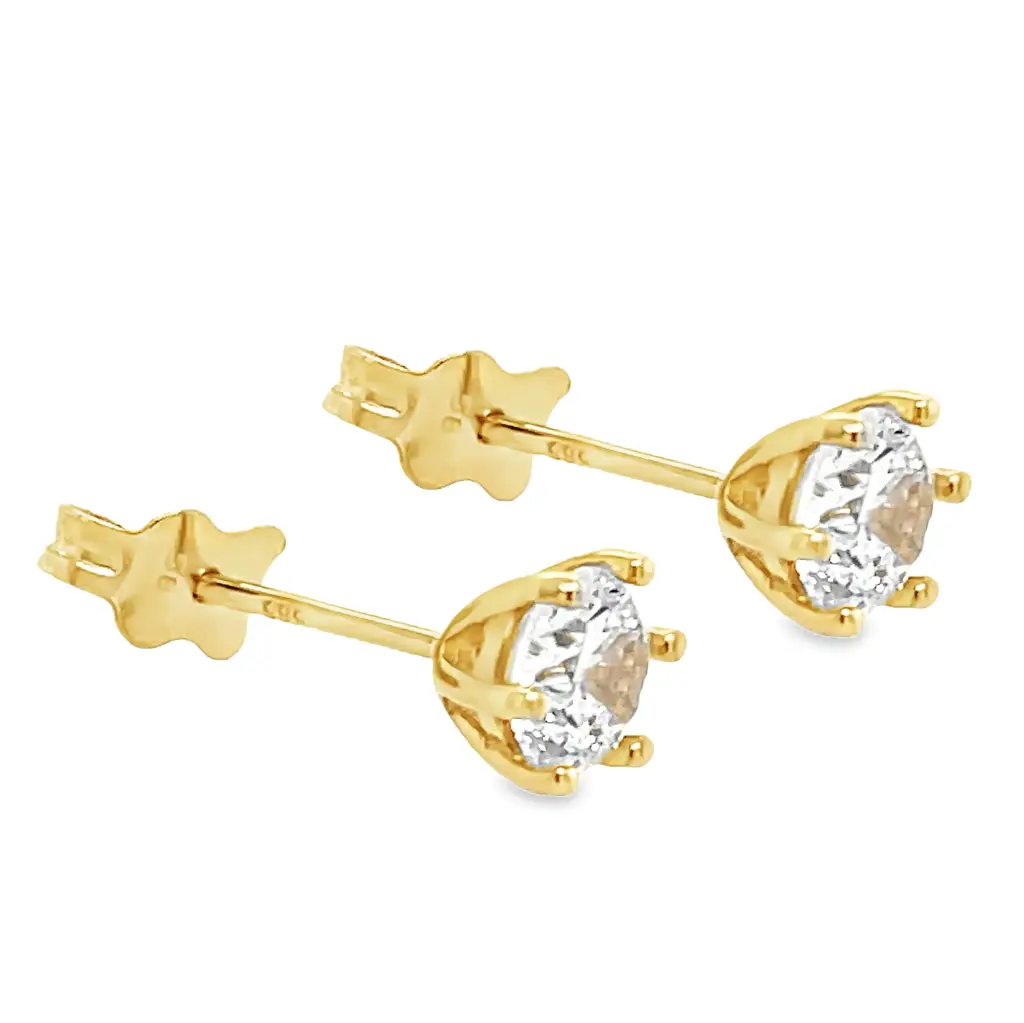 Yellow gold stud earrings with Zirconia stone