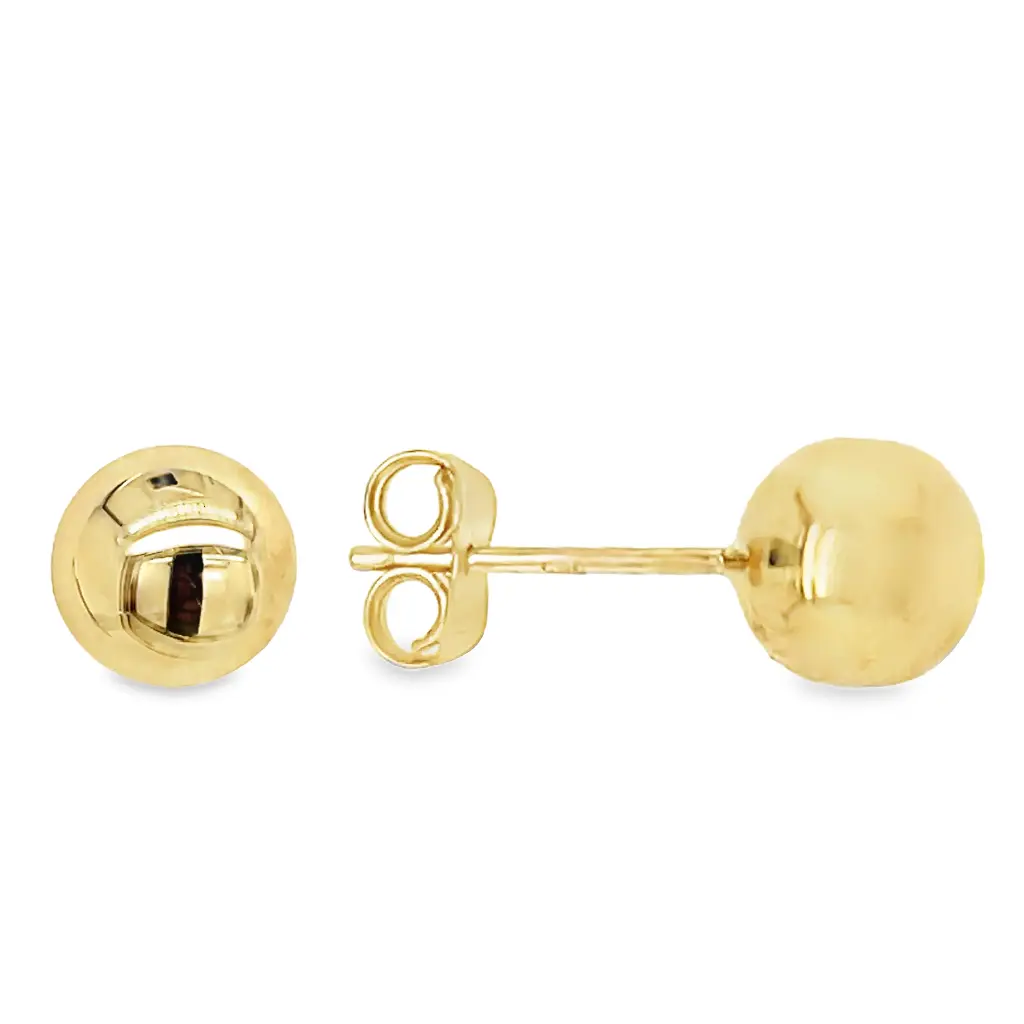 [GO0718] Yellow gold stud earrings ball 7mm