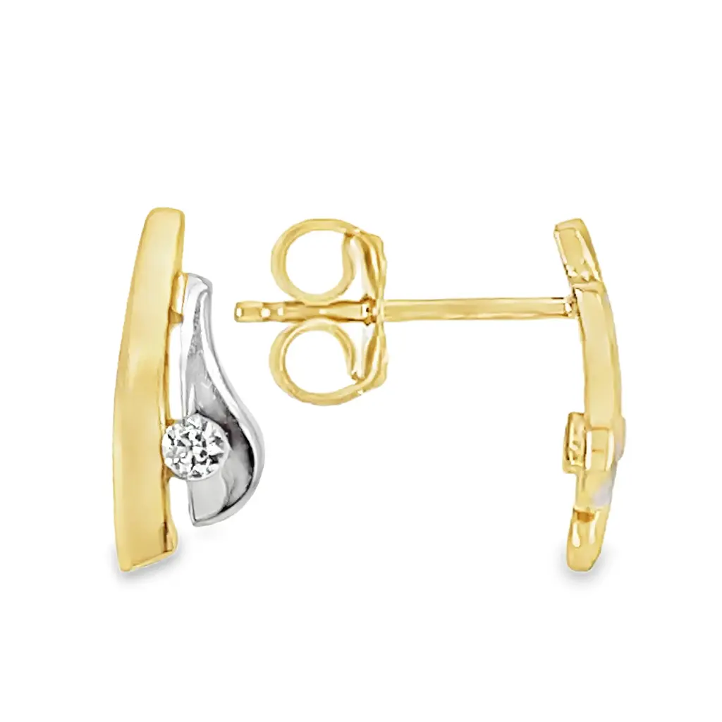 Bicolor gold ear studs with Zirconia stone