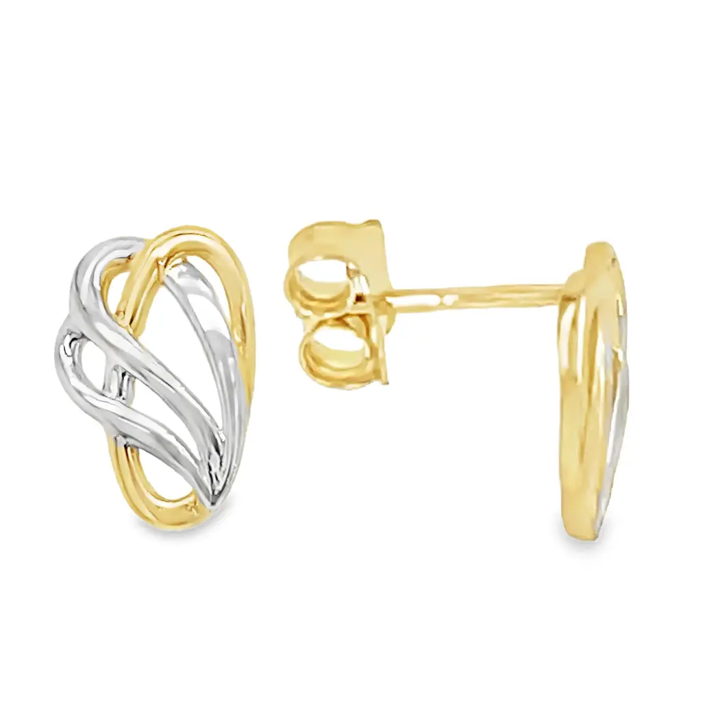 [GO0726] Bicolor gold stud earrings Fantasy