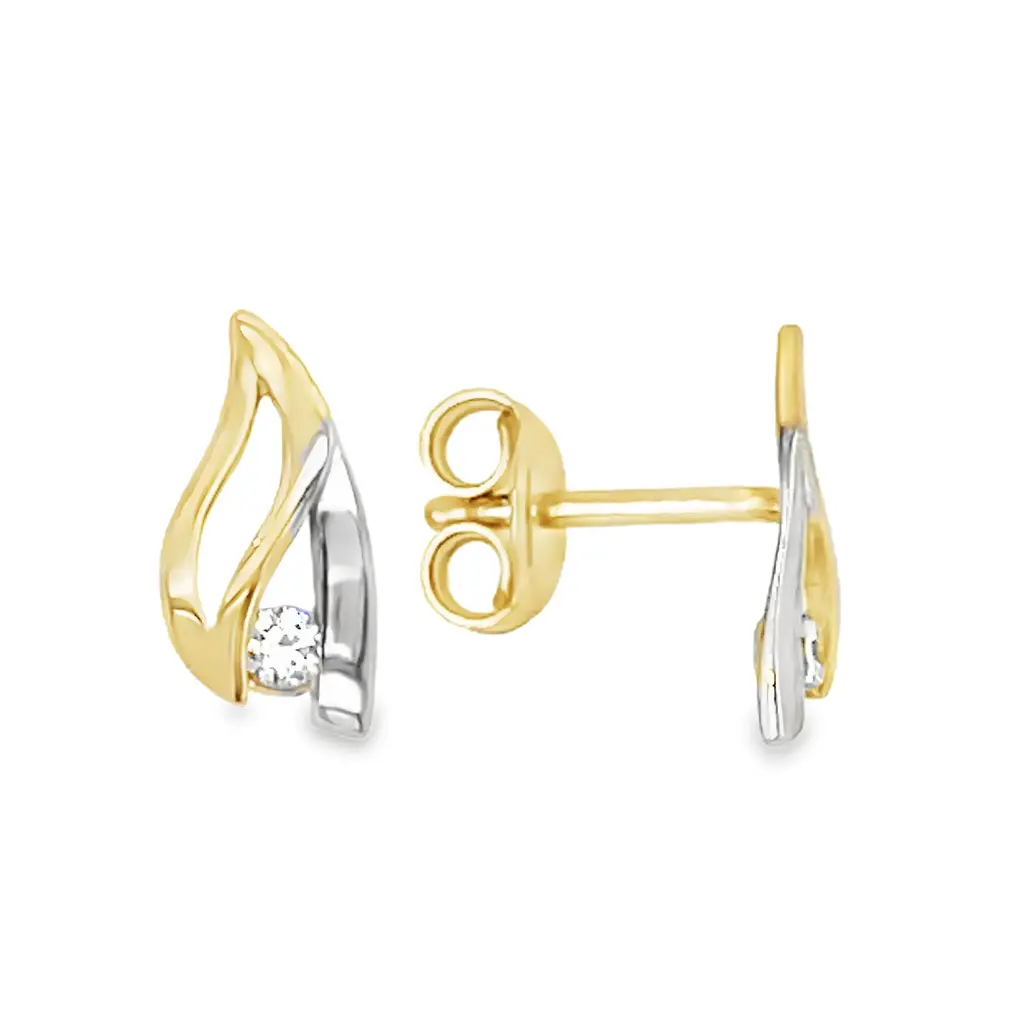 Bicolor gouden oorknoppen Fantasie met Zirkonia steen
