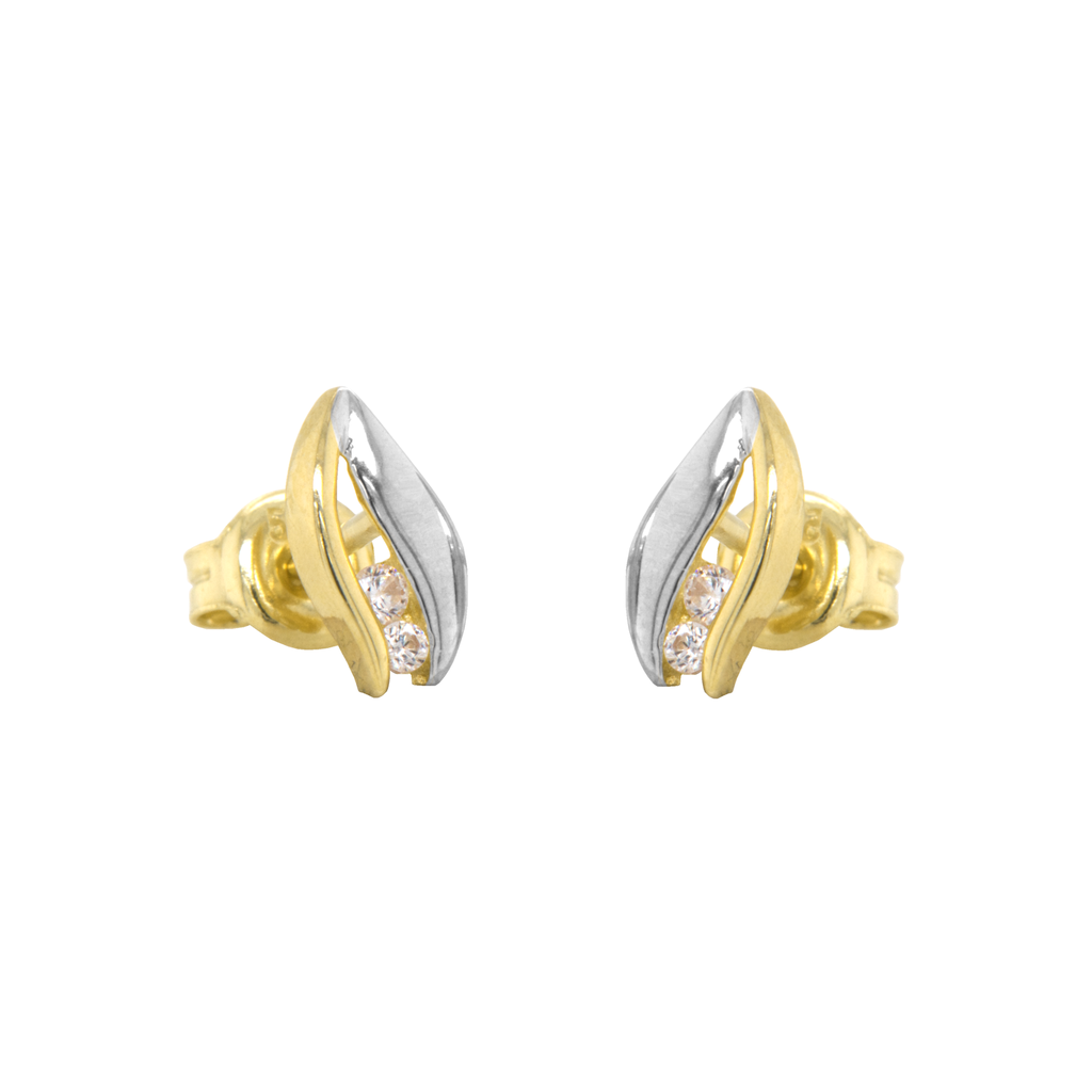 Bicolor gold stud earrings with Zirconia stones